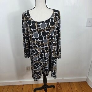LBISSE Tunic Top 1X Womens Knit‎ Geometric Chain Print Black Gold Mobwife